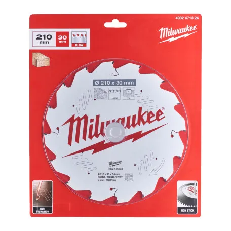 Диск пильный по дереву PFTE THIN KERF MILWAUKEE 210x30x2,4мм, 16зуб. (4932471324)