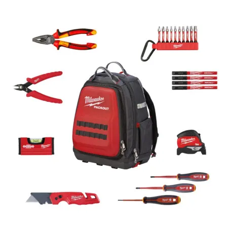 Набор ручного инструмента электрика MILWAUKEE PACKOUT, (23шт) в рюкзаке, (4932501189)