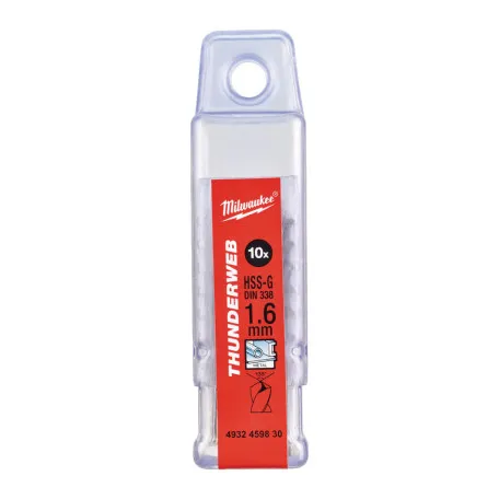Сверло по металлу THUNDERWEB HSS-G MILWAUKEE, DIN338 1,6х43х20мм, 10шт (4932459830)