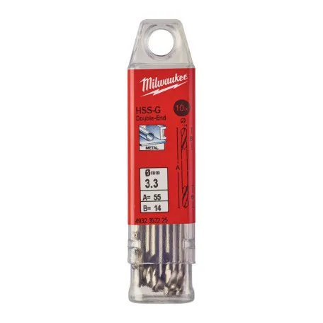Свердло по металу HSS-G MILWAUKEE, DIN 1412 C 3,3х49х12мм, двустороннее 10шт (4932352225)