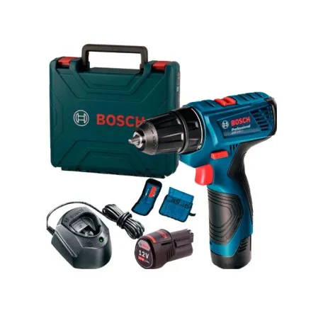 Дриль-шурупокрут акумуляторний Bosch Professional GSR 120-LI у кейсі з 2 АКБ GBA 12V 2 Аг, ЗП GAL 1210 CV, набором 10 біт та набором 12 свердел, 30 Н·м (06019G8002)