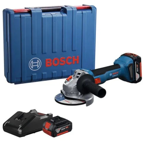 Шліфмашина кутова акумуляторна Bosch GWS 18V-8 Professional з 2 АКБ GBA 18V 4 Аг та ЗП GAL 18V-40, у кейсі, Ø125 мм (06019N9020)