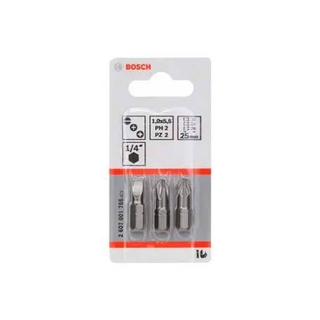 Набір біт Bosch Extra Hard SL/PH2/PZ2 25 мм, 3 шт. (2607001766)