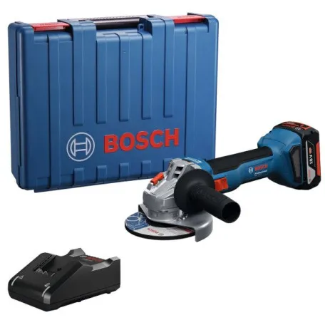 Шліфмашина кутова акумуляторна Bosch GWS 18V-8 Professional з АКБ GBA 18V 4 Аг та ЗП GAL 18V-40, у кейсі, Ø125 мм (06019N9021)