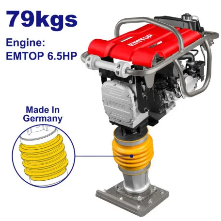Вибротрамбовка бензиновая EMTOP, 4,8 кВт (6,5 к. с.), 10 кН, 33х29 см (ETRR657902)