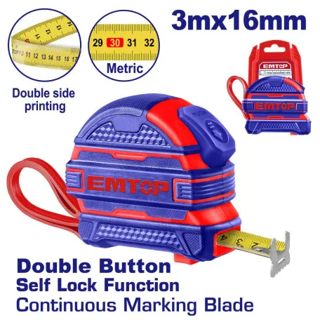 Рулетка EMTOP, EMTP2316M, 3 м х 16 мм. (EMTP2316M)