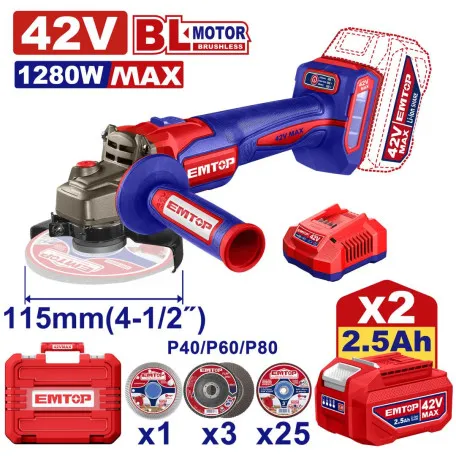 Болгарка (угловая шлифмашина) EMTOP, 10000 об/мин, 1280W, 115 мм. (ELAG4128112)