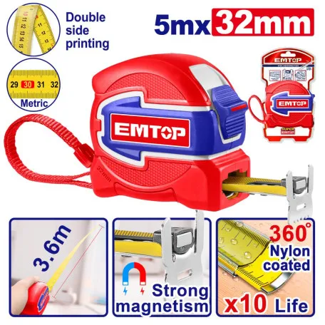 Рулетка EMTOP, EMTP80532M, 5м х 32 мм. (EMTP80532M)