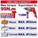 Дрель-шуруповерт, аккумуляторная, ударная, EMTOP, 166Нм, 20V (ECIDL429982)