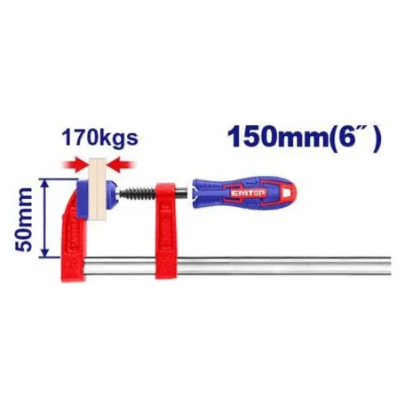 Струбцина винтовая EMTOP, 50 x 150 мм (ECLPF05101)