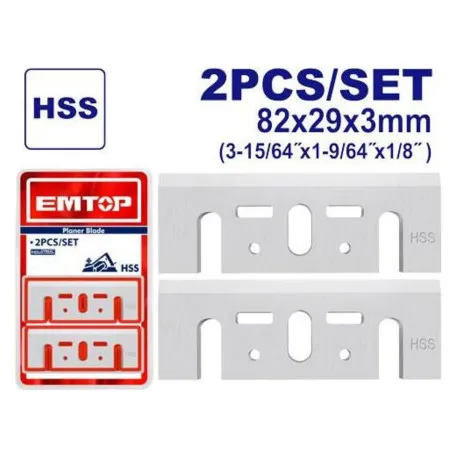 Нож к рубанку EMTOP, 2 шт./набір, HSS (високошвидкісна сталь) (EPBE820301)
