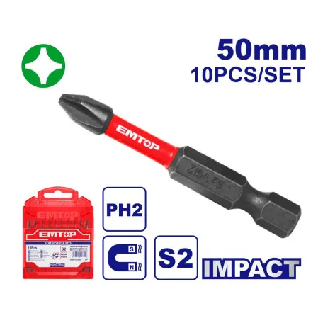 Набор бит EMTOP, PH2/50 мм, 10 шт. (ESBTMPH223)