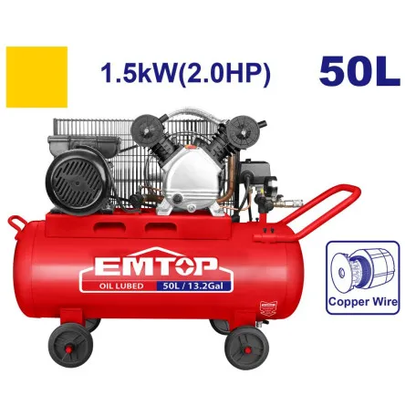Компрессор EMTOP, 50 л (13,2 гал), 1,5 кВт (2 к.с.), 8 бар (EACPB20503)