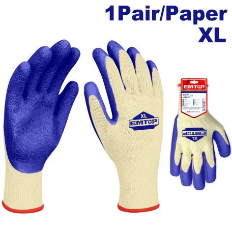 Перчатки рабочие EMTOP, 10 / XL, латекс, поліестер (EXGV0102)
