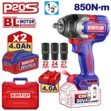 Гайковерт аккумуляторный EMTOP, 1000 Нм, 1/2”, 20 В (ECIWL2085)