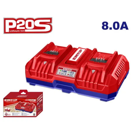 Двойное зарядное устройство EMTOP, P20S, 20V/8A. (EFCR2082)