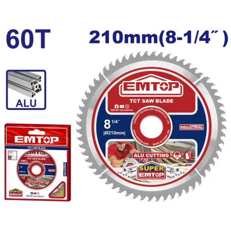 Диск пильный TCT по алюминию EMTOP, 210 мм (8-1/4