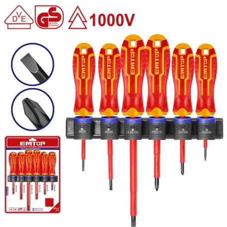 Набор отвёрток диэлектрических EMTOP, 6 шт, 1000V, VDE+GS, SL / PH (ESSTJS061)