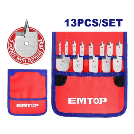 Набор свёрл по дереву EMTOP, 13 шт, 6–38 мм (EWFD41301)