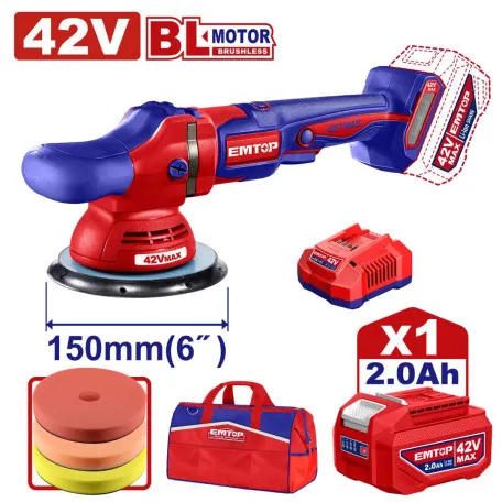Машина полировальная аккумуляторная EMTOP, диск 150 мм, 42 В (ELAP42151)