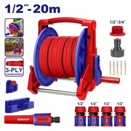 Катушка со шлангом поливочная EMTOP, 20 м, 3/4