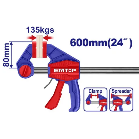 Струбцина EMTOP, 135 кг, 80x600 мм. (ECLPQ80241)