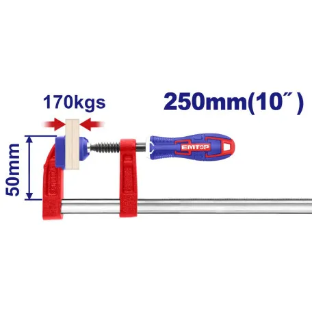 Струбцина винтовая EMTOP, 50x250 мм (ECLPF05301)