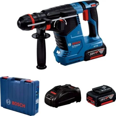 Перфоратор акумуляторний Bosch Professional GBH 187-LI у кейсі з 2 АКБ GBA 18V 5 Аг та ЗП GAL 1880 CV, зі змінним патроном, 2,4 Дж (0611923121)