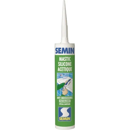 Силиконовый герметик санитарный прозрачный Semin MASTIC SILICONE ACETIQUE INCOLORE, 310 мл (109700)