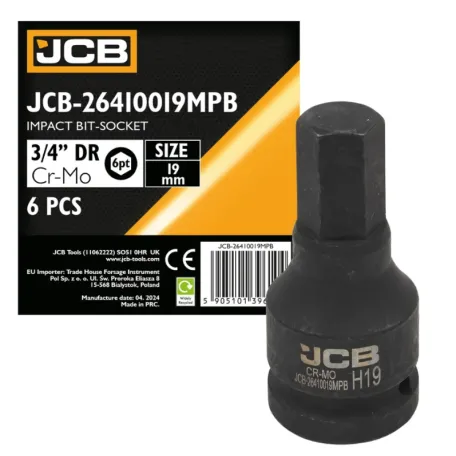 Головка, торцева, (HEX-профіль), JCB Tools JCB-26410019MPB, 3/4