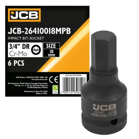 Головка, торцева, (HEX-профіль), JCB Tools JCB-26410018MPB, 3/4