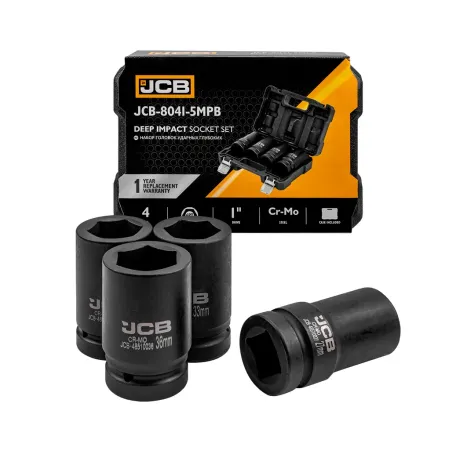Набір головок ударних глибоких 4 од. 1'' (6-гр.) (27, 32, 33, 36 мм) JCB Tools JCB-8041-5MPB, (64925)