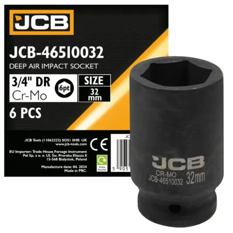 Головка ударна, торцева, глибока. (6-гранна) JCB Tools JCB-46510032, 3/4