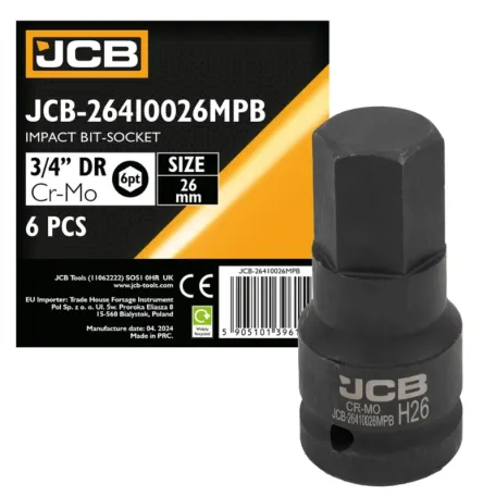 Головка, торцева, (HEX-профіль), JCB Tools JCB-26410026MPB, 3/4