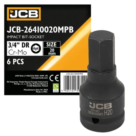 Головка, торцева, (HEX-профіль), JCB Tools JCB-26410020MPB, 3/4