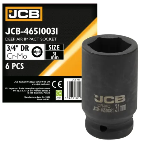 Головка ударна, торцева, глибока. (6-гранна) JCB Tools JCB-46510031, 3/4