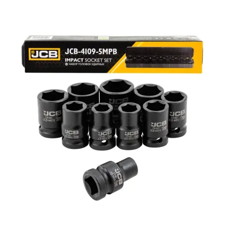 Набір головок ударних в металевому кейсі 10 од. 1/2'' (6-гр.) (10-24 мм) JCB Tools JCB-4109-5MPB, (61730)