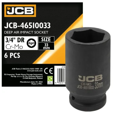 Головка ударна, торцева, глибока. (6-гранна) JCB Tools JCB-46510033, 3/4