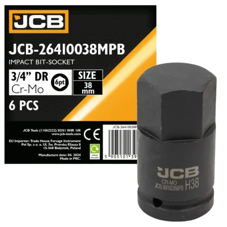 Головка, торцева, (HEX-профіль), JCB Tools JCB-26410038MPB, 3/4