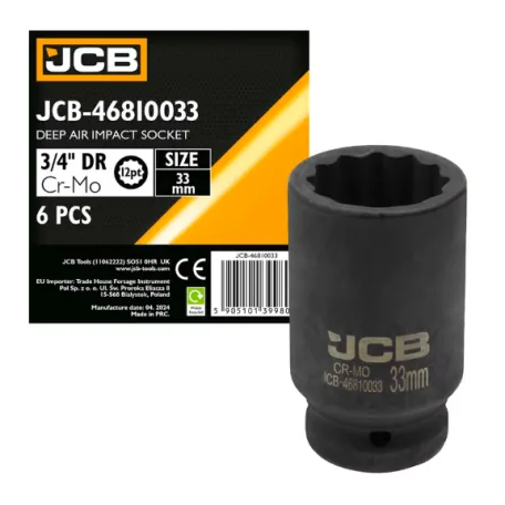 Головка ударна, торцева, глибока. (12-гранна) JCB Tools JCB-46810033, 3/4