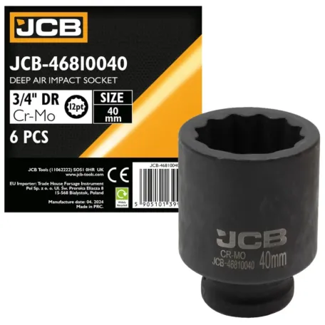 Головка ударна, торцева, глибока. (6-гранна) JCB Tools JCB-46510040, 3/4