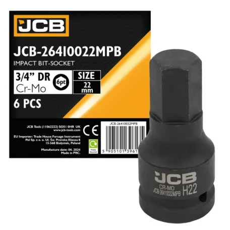 Головка, торцева, (HEX-профіль), JCB Tools JCB-26410022MPB, 3/4