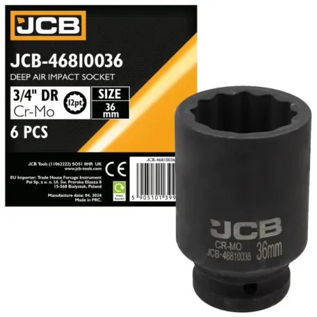 Головка ударна, торцева, глибока. (12-гранна) JCB Tools JCB-46810036, 3/4