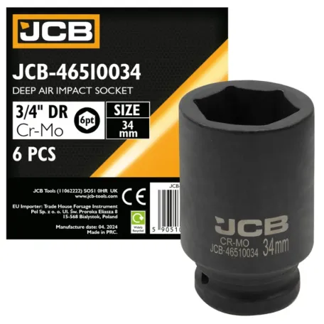 Головка ударна, торцева, глибока. (6-гранна) JCB Tools JCB-46510034, 3/4