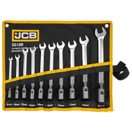 Набір рожково-шарнірних ключів, в чохлі, JCB Tools JCB-5010R (8-21 мм.) (10 предметів.) (65683)