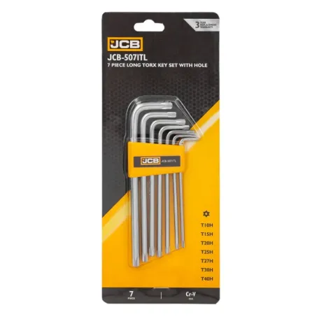 Haбіp Г-подіб. ключів подовжених з отвором TORX 7 од. (T10H-T40H) JCB Tools JCB-5071TL, (60962)