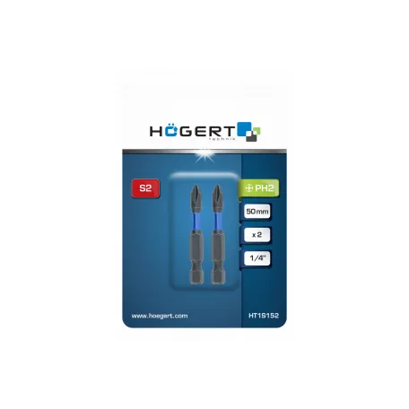 Набір біт HOEGERT, ударних, PH2, 50 мм, 2 шт. (HT1S152)