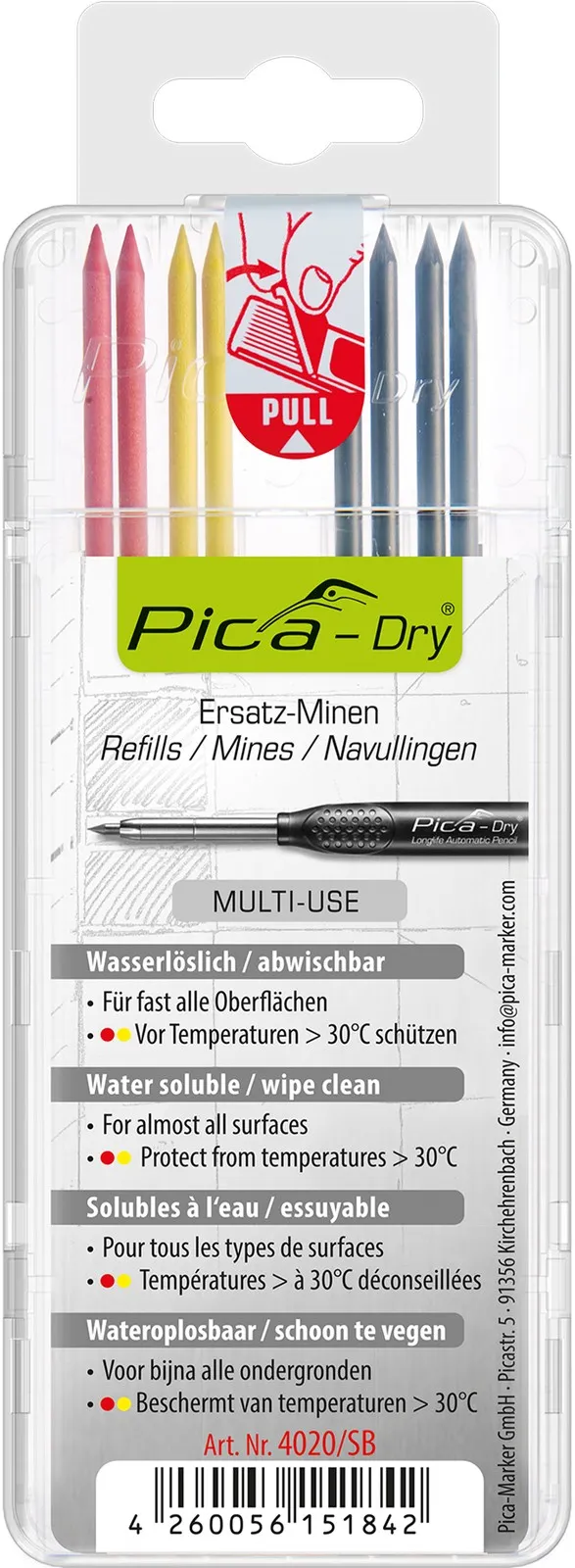 Змінні грифелі Pica Dry MULTI-USE, кольорові, 8 шт., блістер (4020/SB)