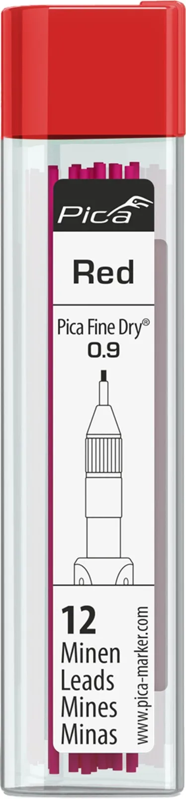 Сменные грифели Pica Fine Dry, красные, 0,9 мм, 12 шт. (7031)