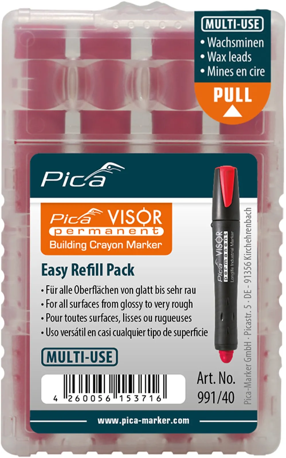 Змінні стрижні Pica VISOR Permanent, червоні (991/40)